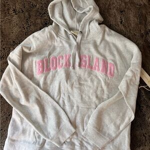 NWT Heather Gray Hoodie with Pink Block Island Embroidery